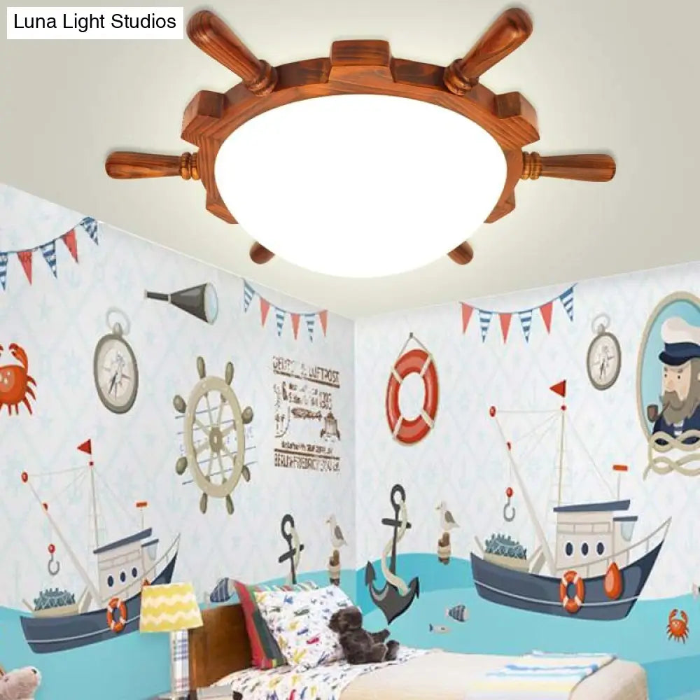 DecorBites™ DecorBites™ Modern LED Wood Rudder Flush Light with Frosted Glass Shade - Warm/White Light