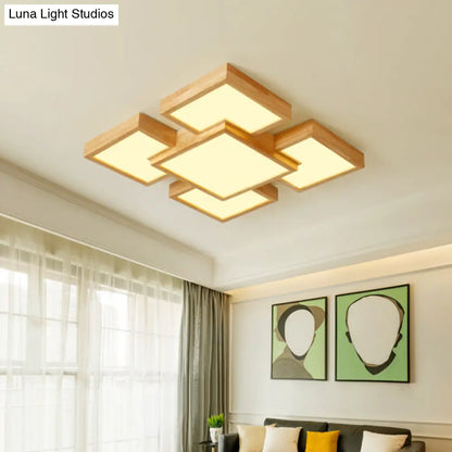 DecorBites™ DecorBites™ Modern LED Wooden Ceiling Mounted Lamp - Beige Square/Rectangle Flush Light, 22"/31.5"/42" Wide