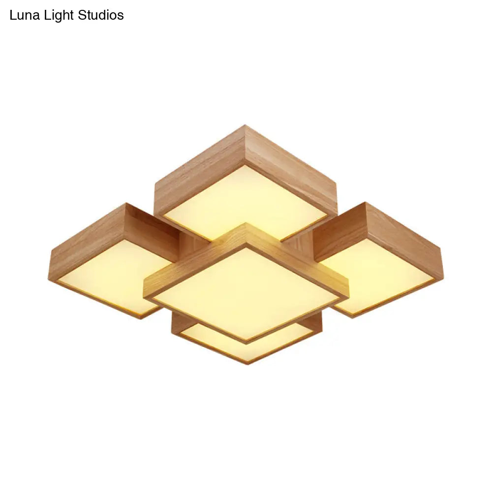 DecorBites™ DecorBites™ Modern LED Wooden Ceiling Mounted Lamp - Beige Square/Rectangle Flush Light, 22"/31.5"/42" Wide