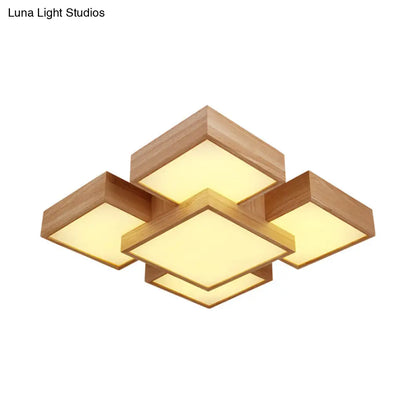 DecorBites™ DecorBites™ Modern LED Wooden Ceiling Mounted Lamp - Beige Square/Rectangle Flush Light, 22"/31.5"/42" Wide