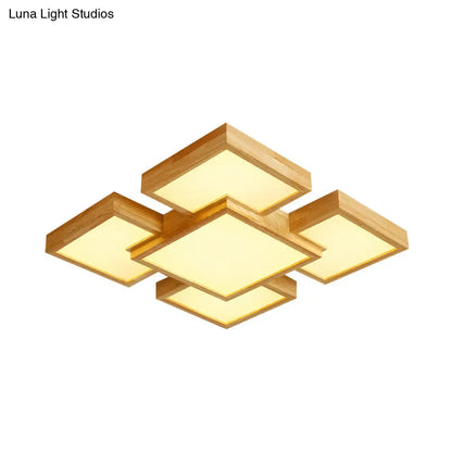DecorBites™ DecorBites™ Modern LED Wooden Ceiling Mounted Lamp - Beige Square/Rectangle Flush Light, 22"/31.5"/42" Wide