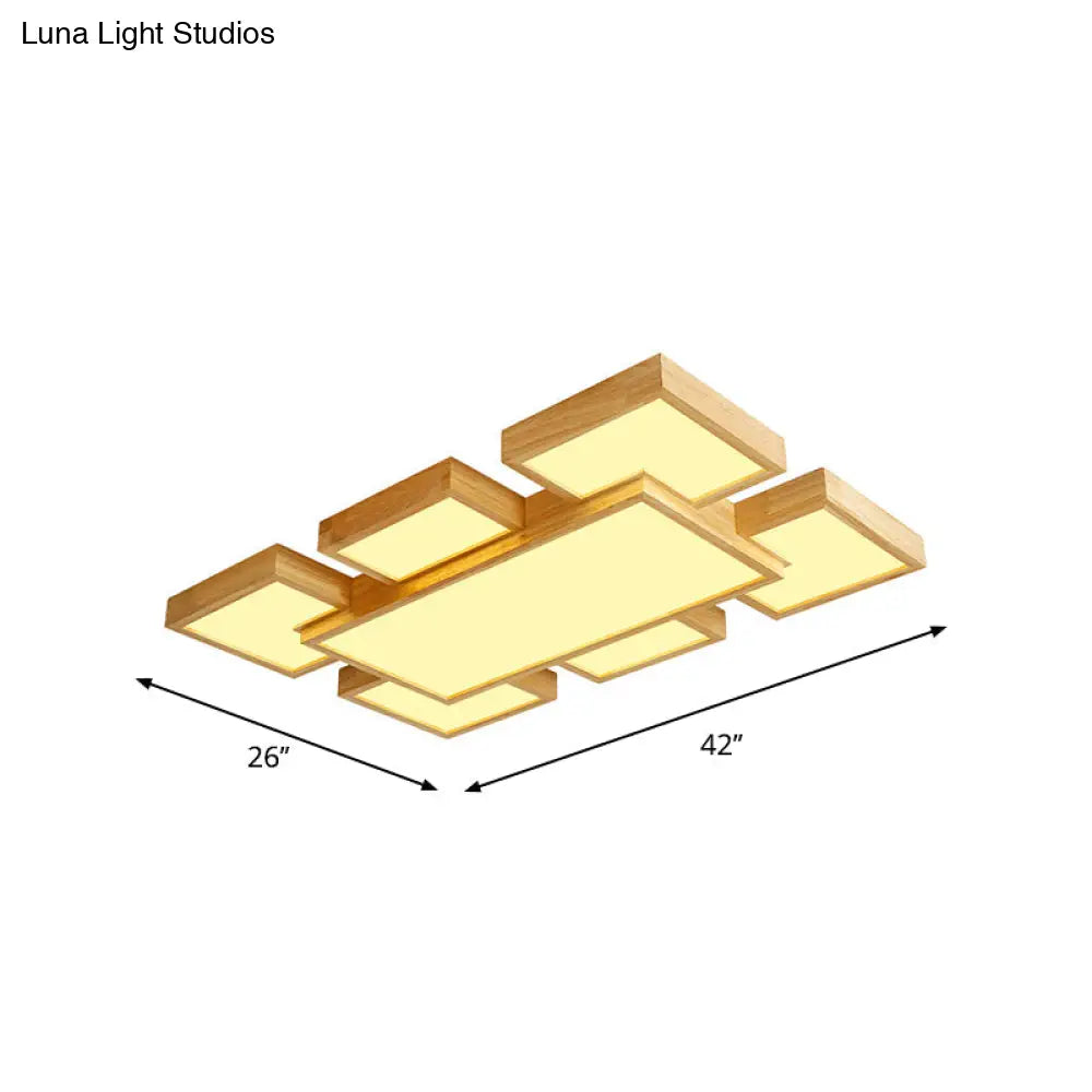 DecorBites™ DecorBites™ Modern LED Wooden Ceiling Mounted Lamp - Beige Square/Rectangle Flush Light, 22"/31.5"/42" Wide