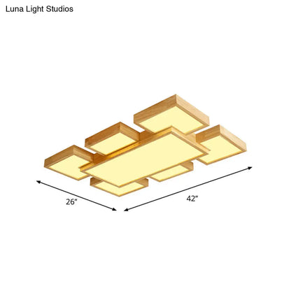 DecorBites™ DecorBites™ Modern LED Wooden Ceiling Mounted Lamp - Beige Square/Rectangle Flush Light, 22"/31.5"/42" Wide