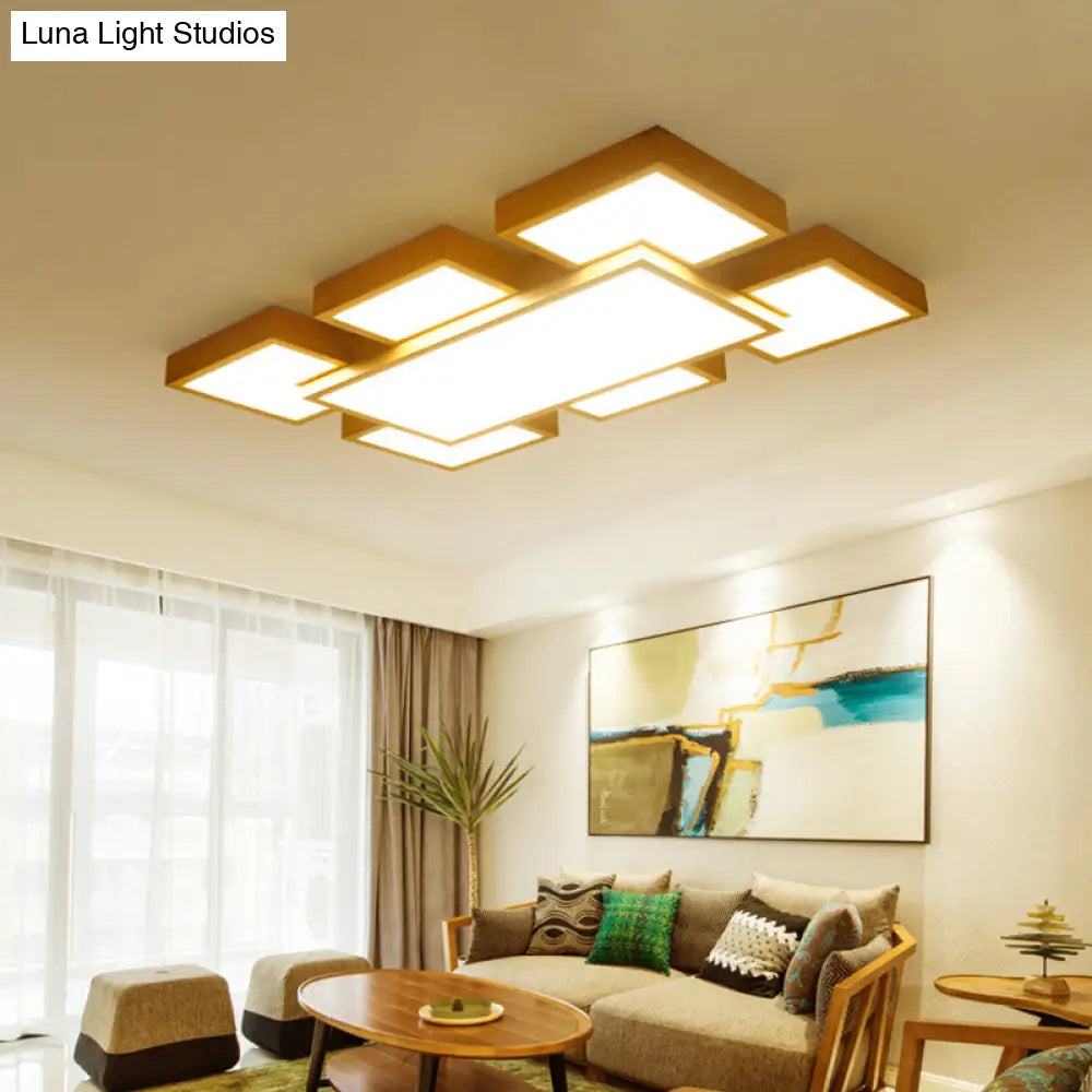 DecorBites™ DecorBites™ Modern LED Wooden Ceiling Mounted Lamp - Beige Square/Rectangle Flush Light, 22"/31.5"/42" Wide