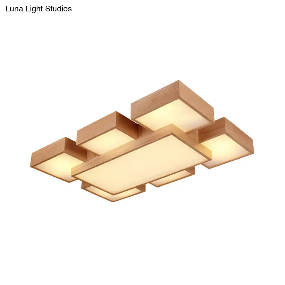 DecorBites™ DecorBites™ Modern LED Wooden Ceiling Mounted Lamp - Beige Square/Rectangle Flush Light, 22"/31.5"/42" Wide