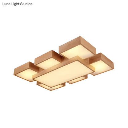 DecorBites™ DecorBites™ Modern LED Wooden Ceiling Mounted Lamp - Beige Square/Rectangle Flush Light, 22"/31.5"/42" Wide