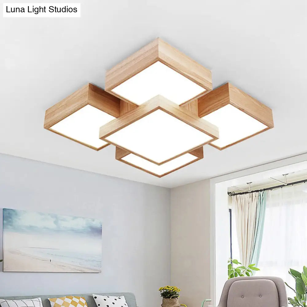DecorBites™ DecorBites™ Modern LED Wooden Ceiling Mounted Lamp - Beige Square/Rectangle Flush Light, 22"/31.5"/42" Wide