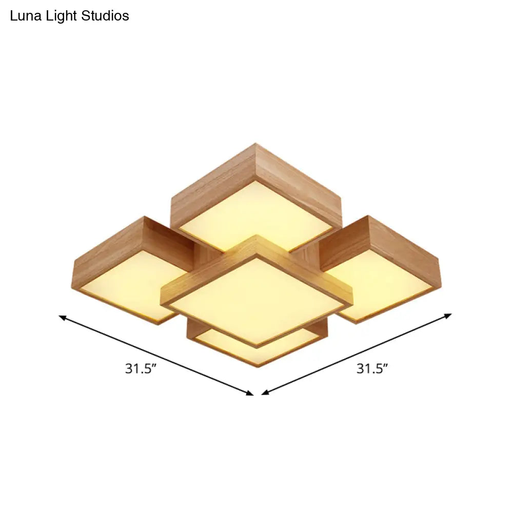 DecorBites™ DecorBites™ Modern LED Wooden Ceiling Mounted Lamp - Beige Square/Rectangle Flush Light, 22"/31.5"/42" Wide