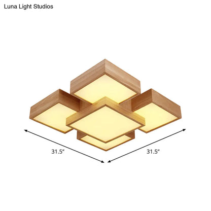 DecorBites™ DecorBites™ Modern LED Wooden Ceiling Mounted Lamp - Beige Square/Rectangle Flush Light, 22"/31.5"/42" Wide