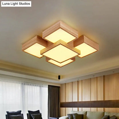 DecorBites™ DecorBites™ Modern LED Wooden Ceiling Mounted Lamp - Beige Square/Rectangle Flush Light, 22"/31.5"/42" Wide