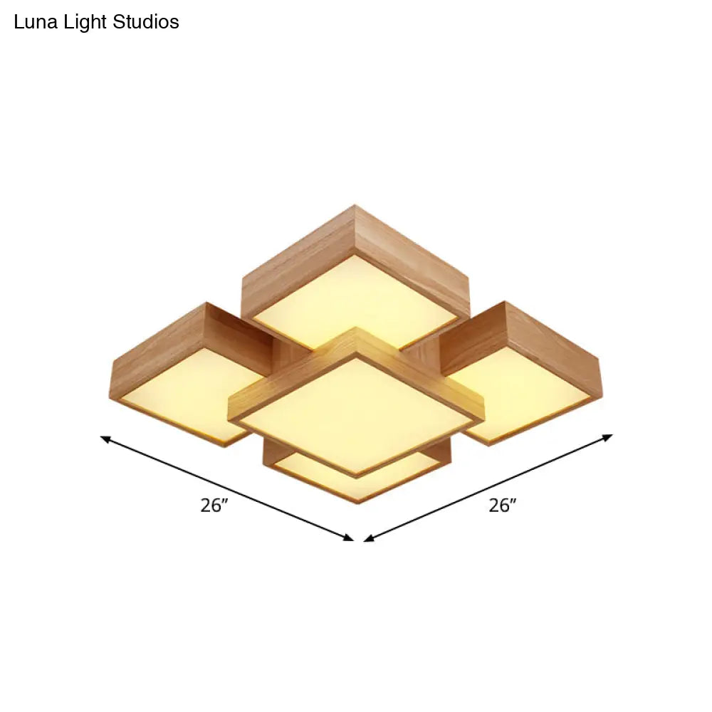 DecorBites™ DecorBites™ Modern LED Wooden Ceiling Mounted Lamp - Beige Square/Rectangle Flush Light, 22"/31.5"/42" Wide