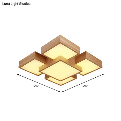 DecorBites™ DecorBites™ Modern LED Wooden Ceiling Mounted Lamp - Beige Square/Rectangle Flush Light, 22"/31.5"/42" Wide