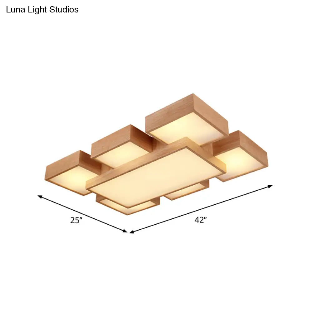DecorBites™ DecorBites™ Modern LED Wooden Ceiling Mounted Lamp - Beige Square/Rectangle Flush Light, 22"/31.5"/42" Wide