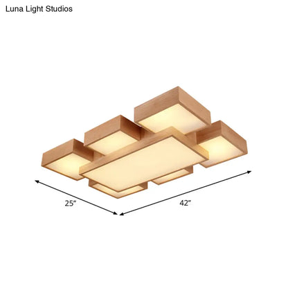DecorBites™ DecorBites™ Modern LED Wooden Ceiling Mounted Lamp - Beige Square/Rectangle Flush Light, 22"/31.5"/42" Wide