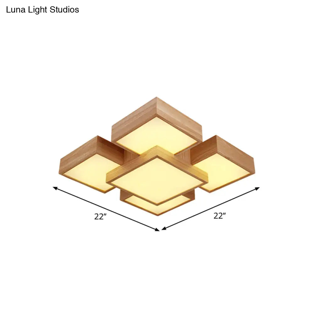 DecorBites™ DecorBites™ Modern LED Wooden Ceiling Mounted Lamp - Beige Square/Rectangle Flush Light, 22"/31.5"/42" Wide