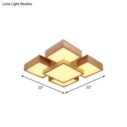 DecorBites™ DecorBites™ Modern LED Wooden Ceiling Mounted Lamp - Beige Square/Rectangle Flush Light, 22"/31.5"/42" Wide