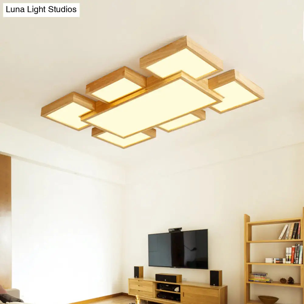 DecorBites™ DecorBites™ Modern LED Wooden Ceiling Mounted Lamp - Beige Square/Rectangle Flush Light, 22"/31.5"/42" Wide