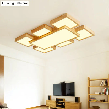 DecorBites™ DecorBites™ Modern LED Wooden Ceiling Mounted Lamp - Beige Square/Rectangle Flush Light, 22"/31.5"/42" Wide