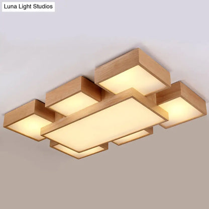DecorBites™ DecorBites™ Modern LED Wooden Ceiling Mounted Lamp - Beige Square/Rectangle Flush Light, 22"/31.5"/42" Wide