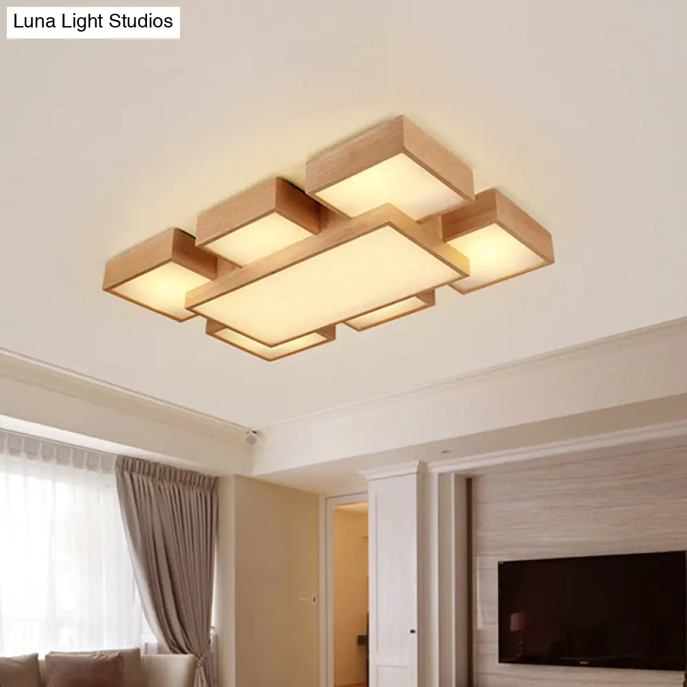 DecorBites™ DecorBites™ Modern LED Wooden Ceiling Mounted Lamp - Beige Square/Rectangle Flush Light, 22"/31.5"/42" Wide