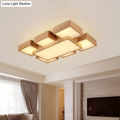 DecorBites™ DecorBites™ Modern LED Wooden Ceiling Mounted Lamp - Beige Square/Rectangle Flush Light, 22"/31.5"/42" Wide