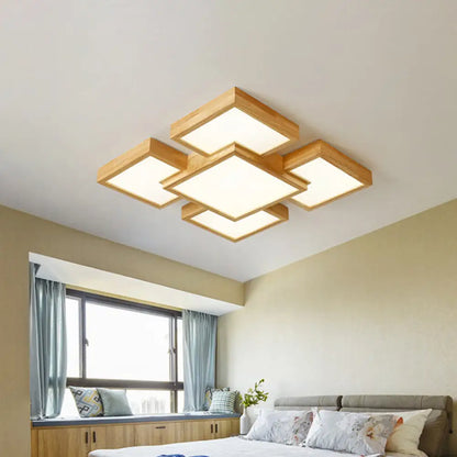 DecorBites™ DecorBites™ Modern LED Wooden Ceiling Mounted Lamp - Beige Square/Rectangle Flush Light, 22"/31.5"/42" Wide