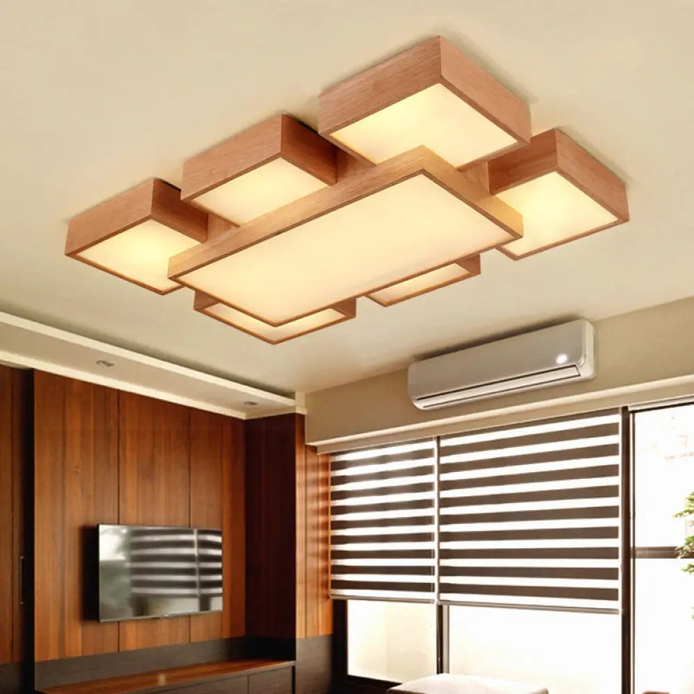 DecorBites™ DecorBites™ Modern LED Wooden Ceiling Mounted Lamp - Beige Square/Rectangle Flush Light, 22"/31.5"/42" Wide