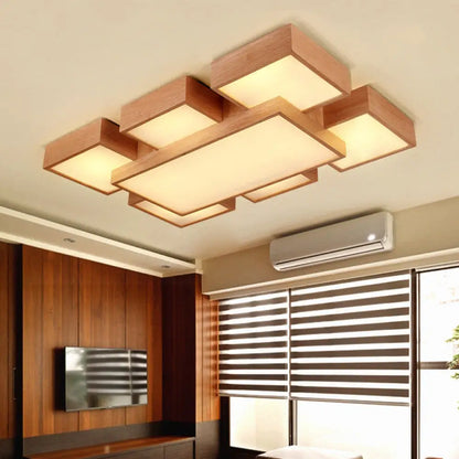 DecorBites™ DecorBites™ Modern LED Wooden Ceiling Mounted Lamp - Beige Square/Rectangle Flush Light, 22"/31.5"/42" Wide