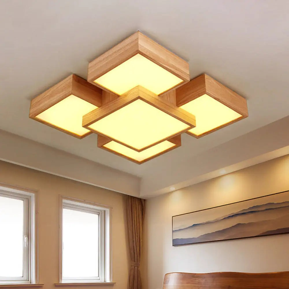 DecorBites™ DecorBites™ Modern LED Wooden Ceiling Mounted Lamp - Beige Square/Rectangle Flush Light, 22"/31.5"/42" Wide