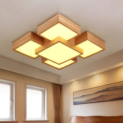 DecorBites™ DecorBites™ Modern LED Wooden Ceiling Mounted Lamp - Beige Square/Rectangle Flush Light, 22"/31.5"/42" Wide