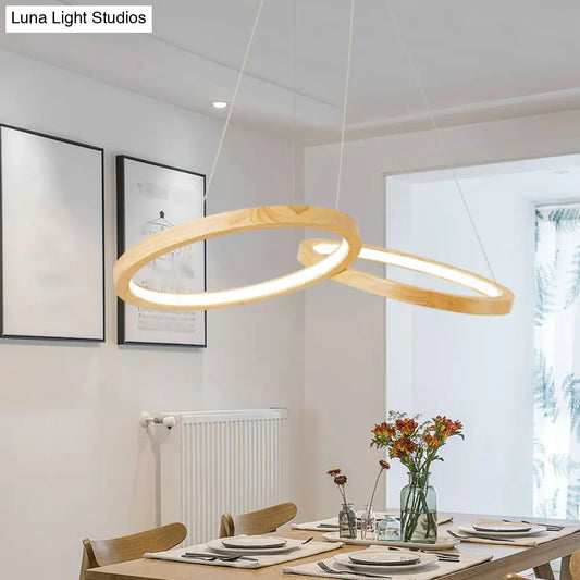 Lámpara de araña moderna LED con forma de anillo de madera - Beige, para comedor