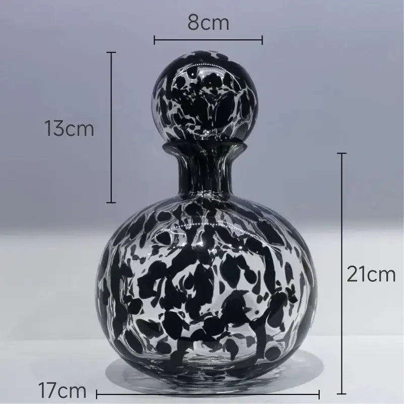 Modern leopard texture glass vase black and white dining room decanter with sleek 21cm tall rounded body and spherical stopper
