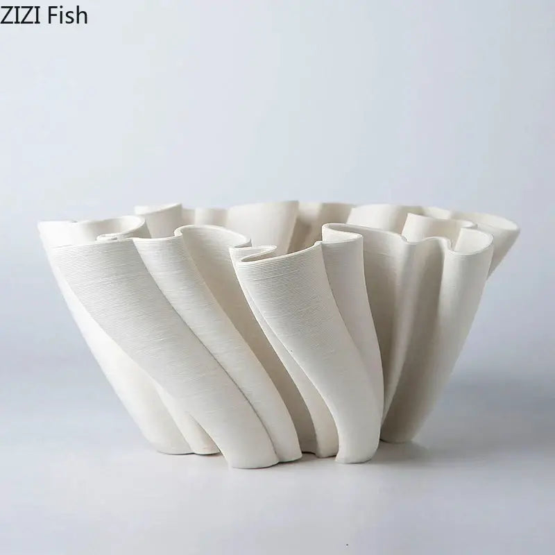 Modern light blue bud shape ceramic vase with white sculptural bowl decorbites bud shape ceramic decor for living room