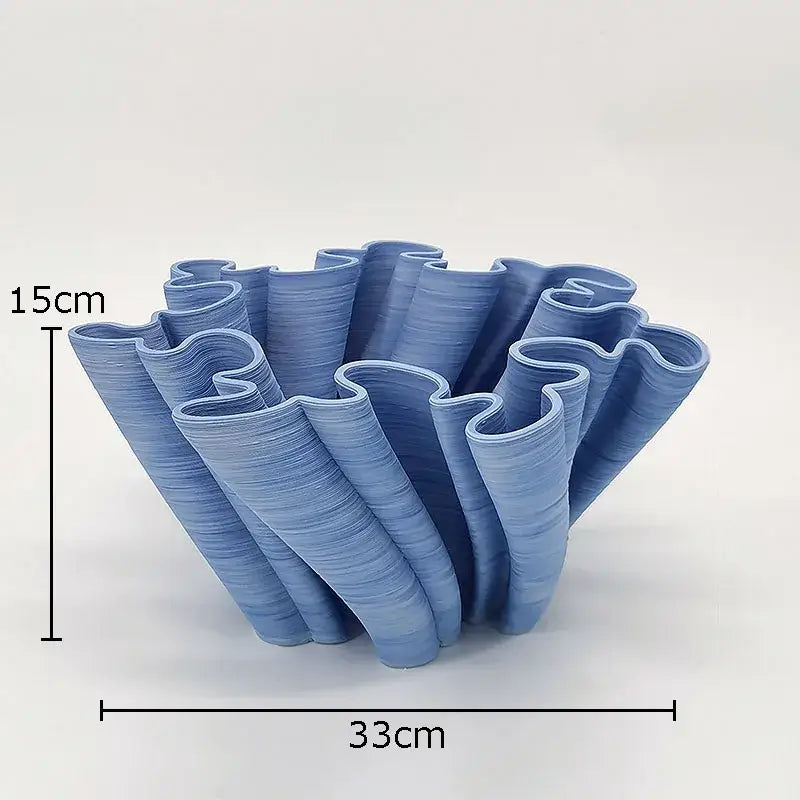 Modern light blue bud shape ceramic vase with wavy ruffled design for living room decorbites bud shape ceramic decor
