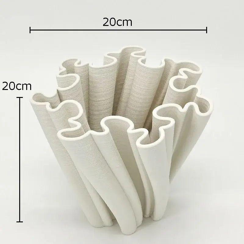 White ceramic bud shape ceramic vase with ruffled sculpted design for modern living room decorbites coral decor
