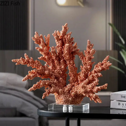 Modern light blue coral resin statue with intricate branching and nodules for living room decoration