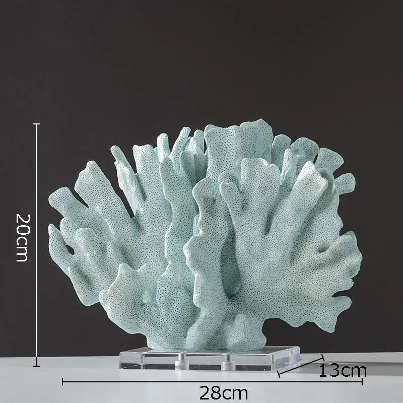 Modern light blue coral resin statue with textured porous surface and branching structure for living room decoration