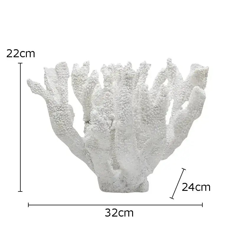 Modern light blue coral resin statue featuring white textured intricate branching coral resin sculpture for living room decor