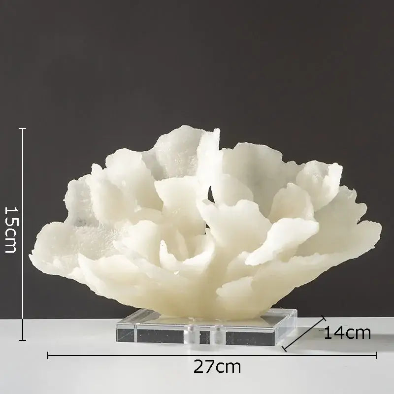 Modern light blue coral resin statue with textured layered white coral sculpture on clear acrylic base for living room decor