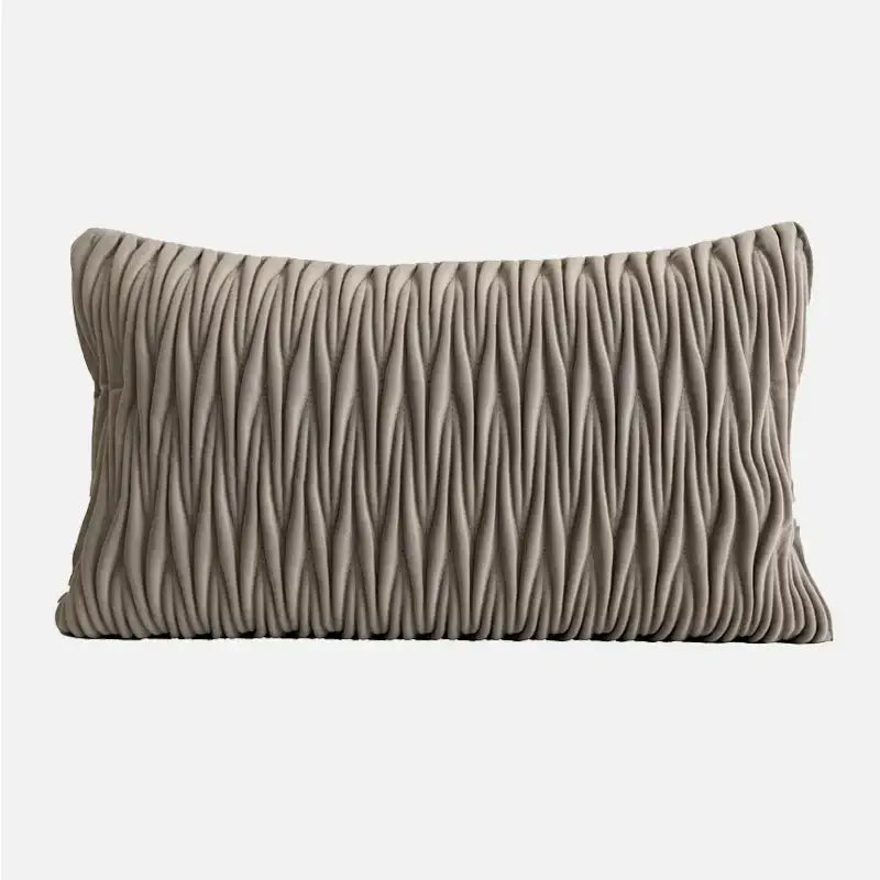Modern light coffee pillow covers in taupe velvet with textured wavy pleated design for decorbites light coffee decor