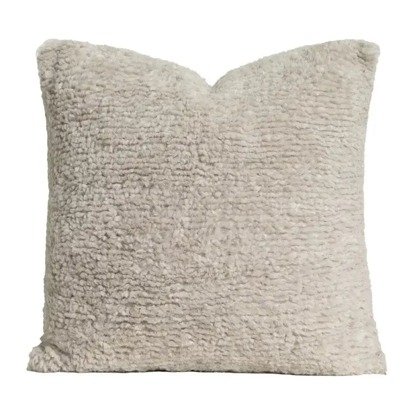Beige textured throw pillow cover with plush fuzzy surface in light coffee for modern decorbites light coffee decor
