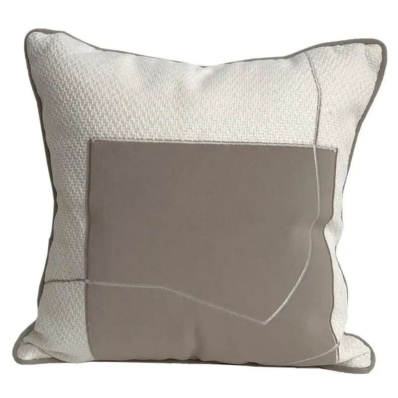 Modern light coffee patchwork pillow covers featuring textured beige fabric and smooth gray panel for decorbites light coffee decor