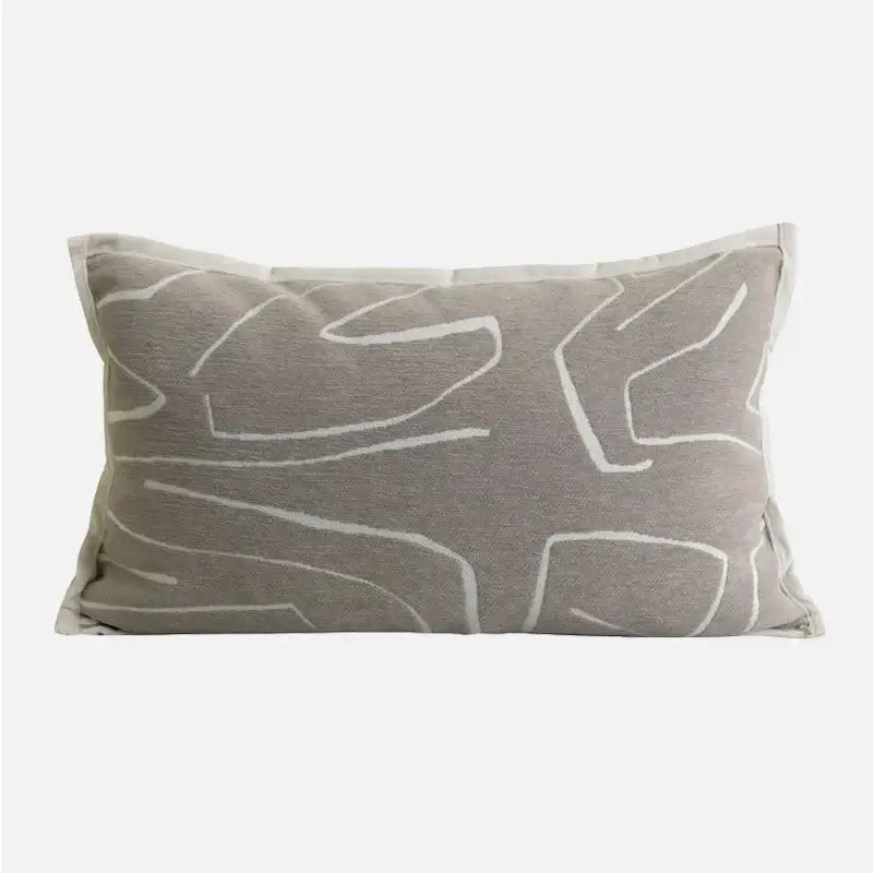 Gray rectangular cushion cover with abstract white line pattern for modern decorbites light grey coffee texture decor