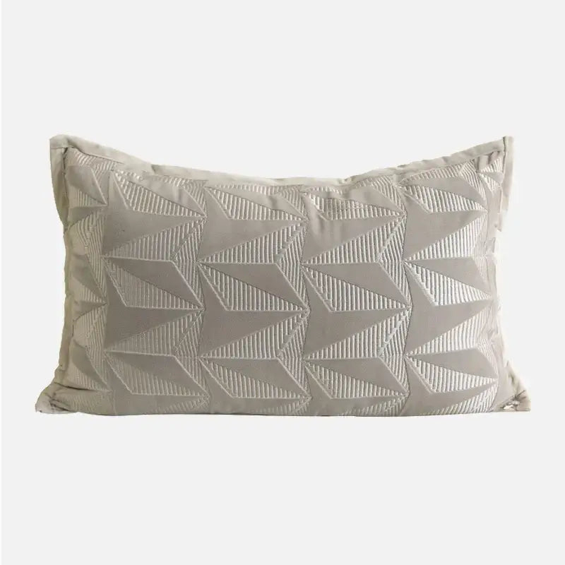 Beige rectangular cushion cover with raised geometric triangle pattern in textured fabric for decorbites light grey coffee decor