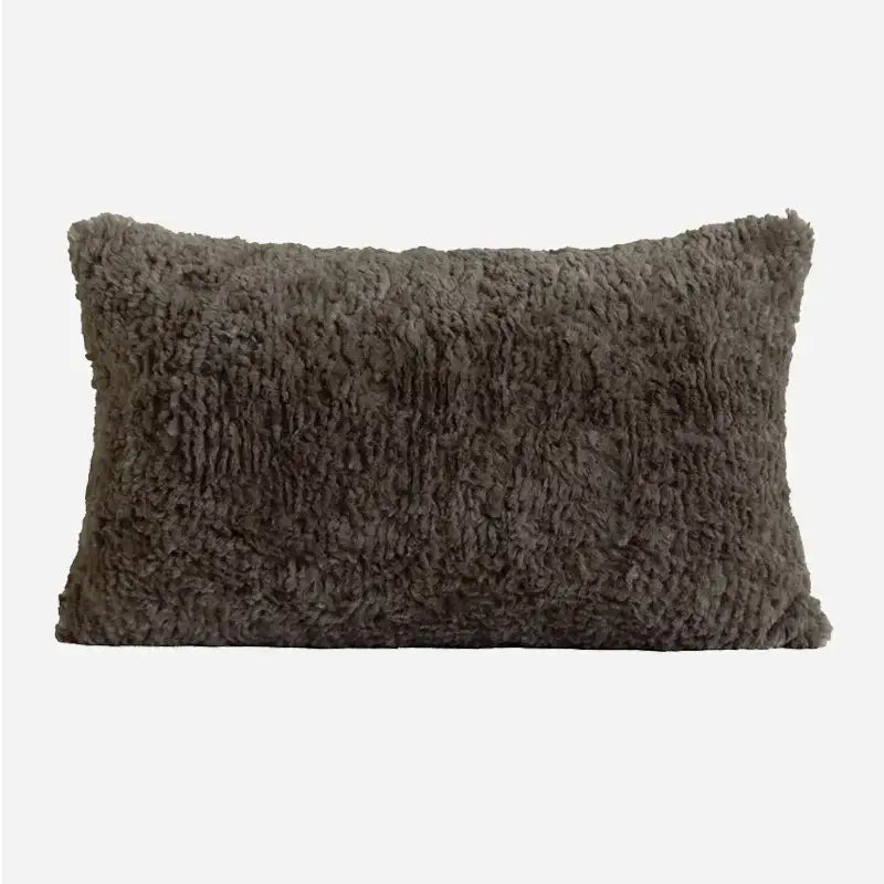 A plush dark gray cushion cover with a soft faux fur texture ideal for modern light grey coffee decorbites decor