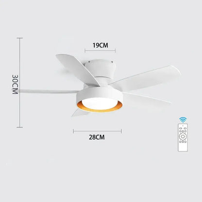 Modern light wood 5-blade ceiling fan with white integrated led light and remote control for bedroom use