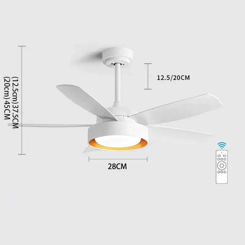 Modern light wood ceiling fan with five sleek blades remote control and integrated led light for bedroom use