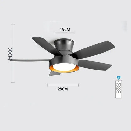 Modern black matte ceiling fan with remote control and integrated led light for bedroom use