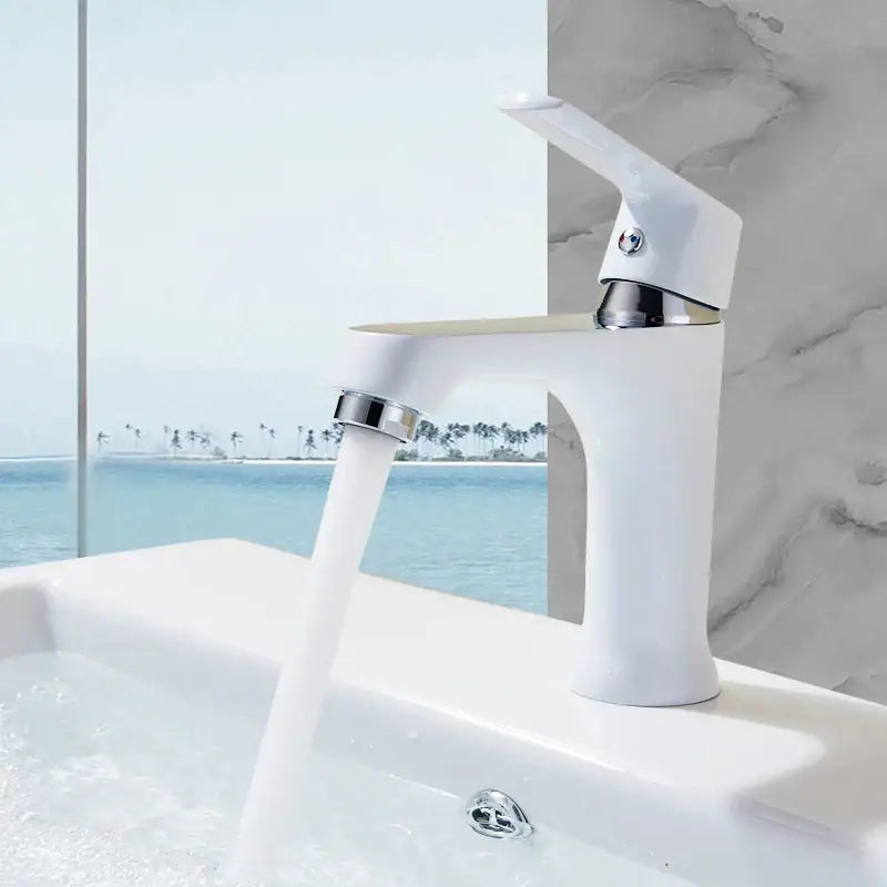 Modern lime green and white decorbites basin brass faucet with chrome accents and minimalist bathroom mixer tap design