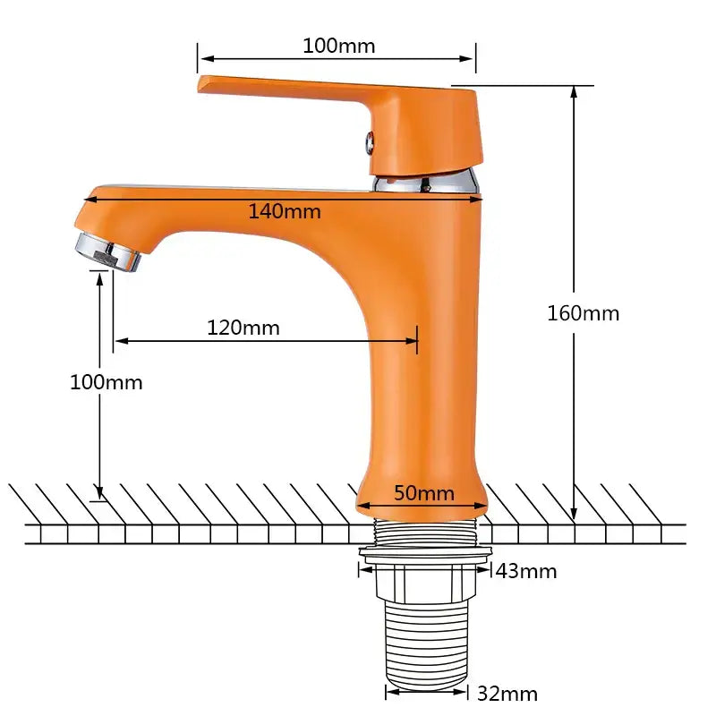 Vibrant orange modern decorbites basin brass faucet with chrome accents and single-handle design for bathroom use